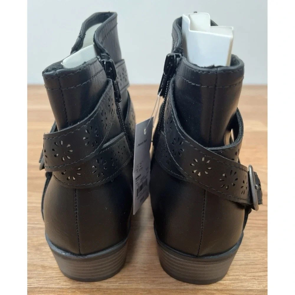 SO Samantha Youth Girls Ankle Boots Booties Strappy Western Black Size 4 NEW